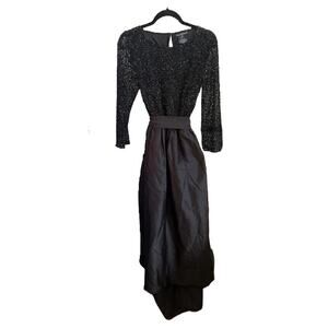 Pizarro Nights Black‎ Sequin Bodice Long Sleeve Gown Dress 12P D-2450P